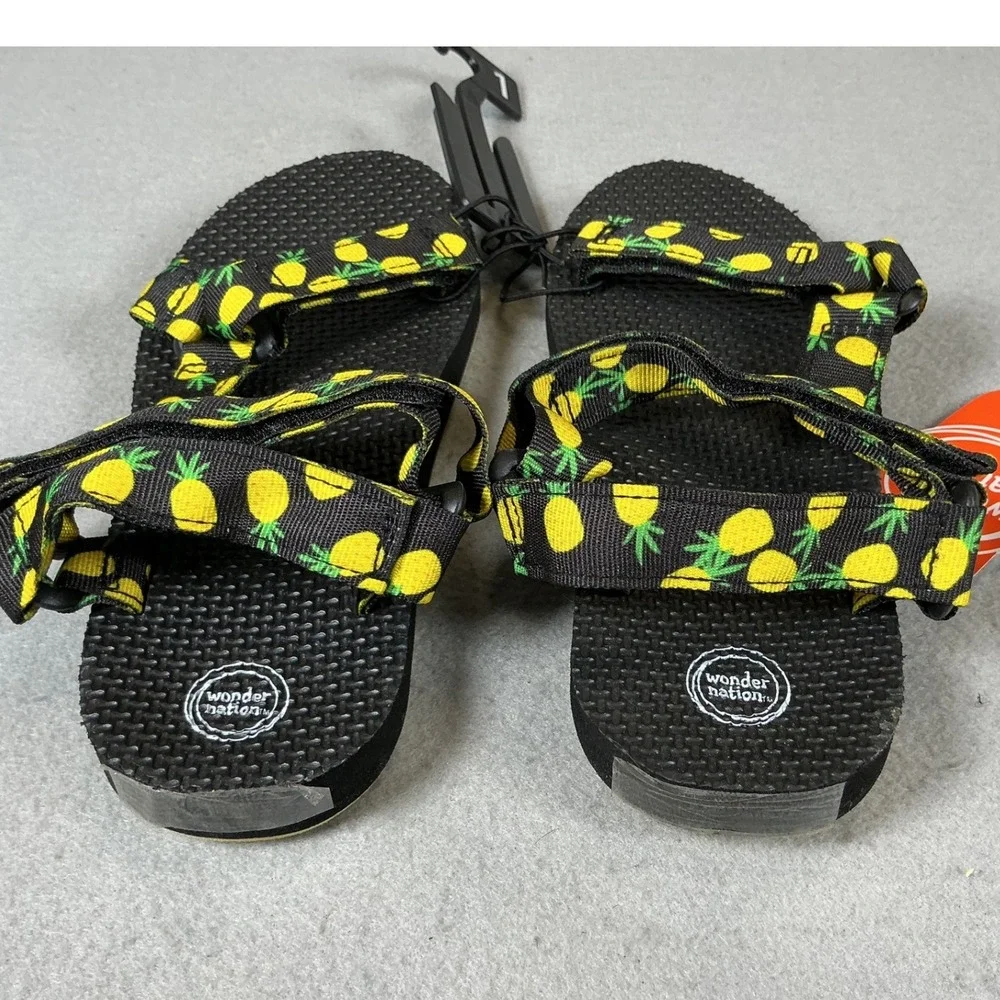 Wonder Nation Kids 1 Black Yellow Pineapple Sport Sandals New